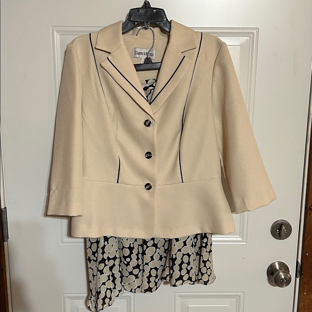 Danny & Nicole Beige Blazer with Black Polka Dot skirt 2pc set